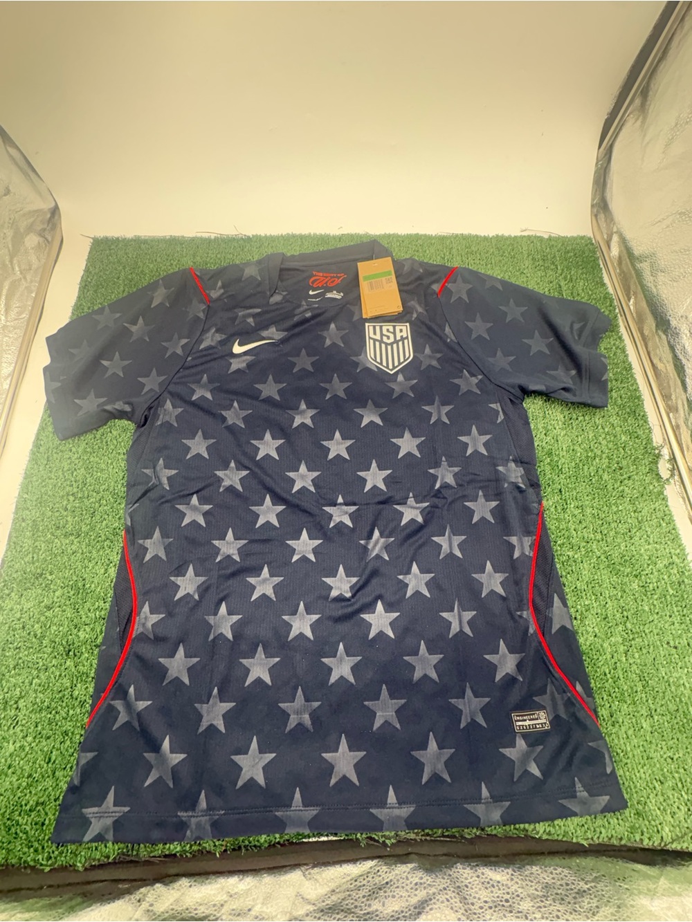Nike Kids Navy Star Print Soccer Jersey with Red Trim